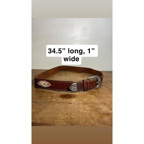 Vintage Italian Leather Belt-boho Southwestern Starburst Accent - Picture 3 of 9